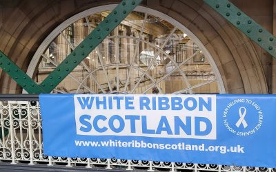 Supporting White Ribbon Scotland at Edinburgh Waverley Train Station